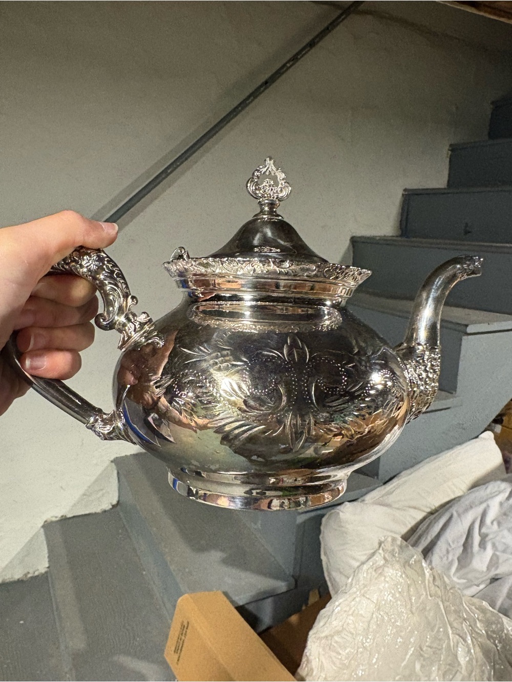 Ornate Silver-Plated Decorative Teapot - Floral Engraving